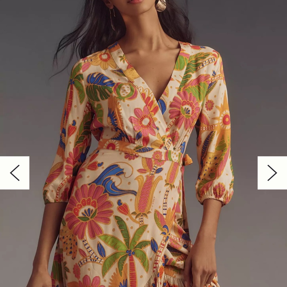 FARM Rio Long-Sleeve V-Neck Wrap Midi Dress - Picture 5 of 6